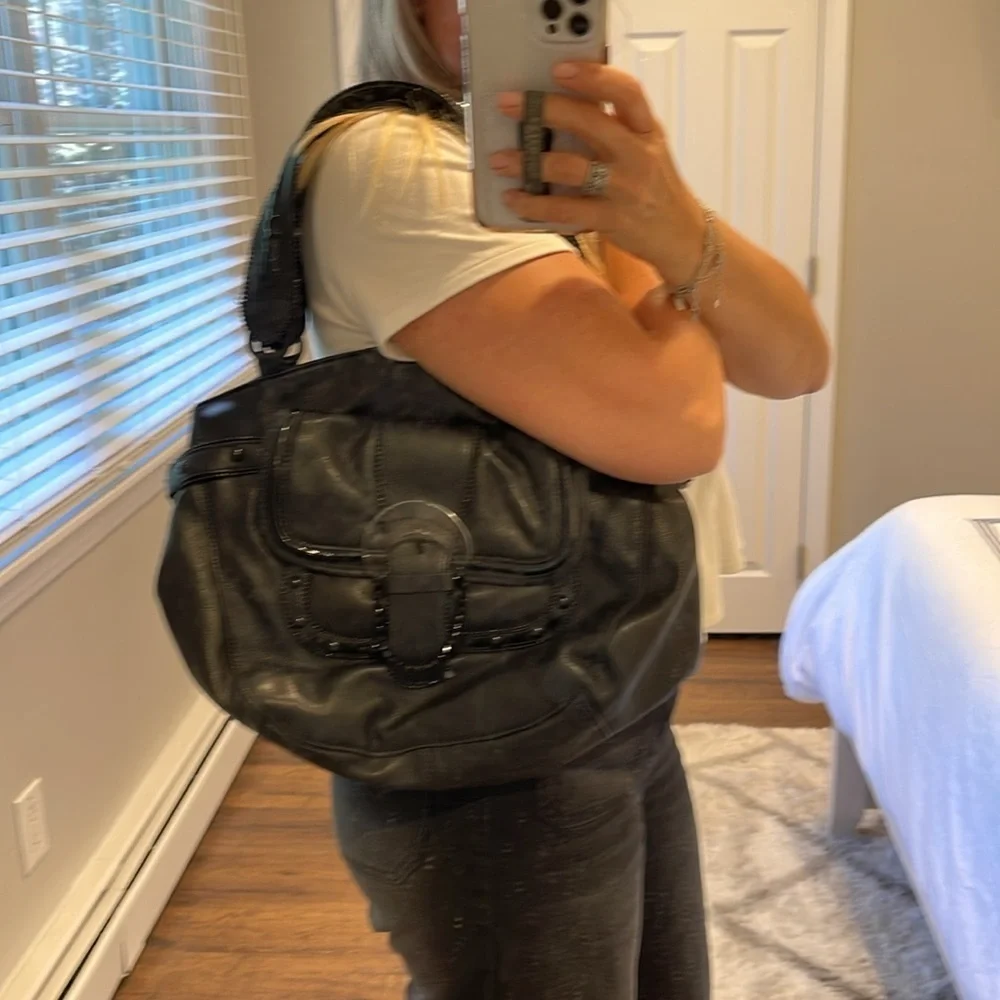 Sondra Roberts Black Faux Leather Satchel Bag